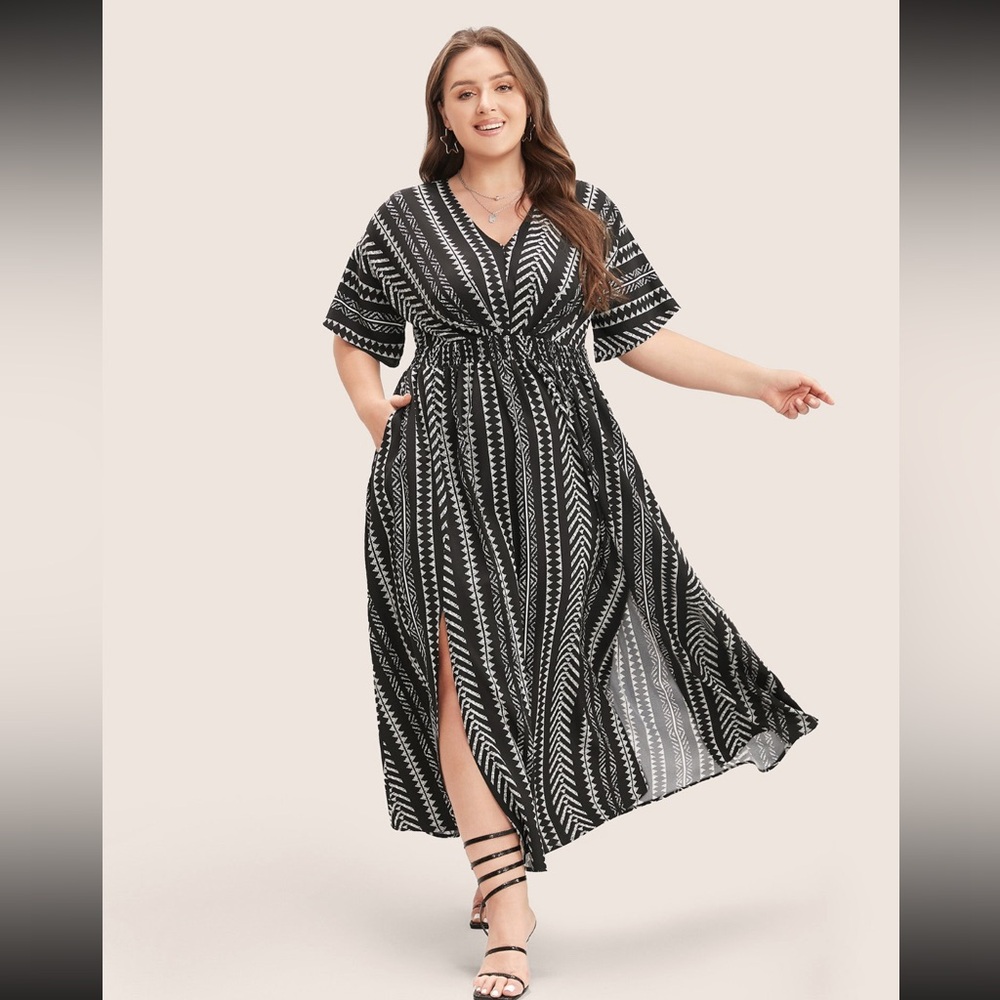 BloomChic Shirred Split Hem Dress